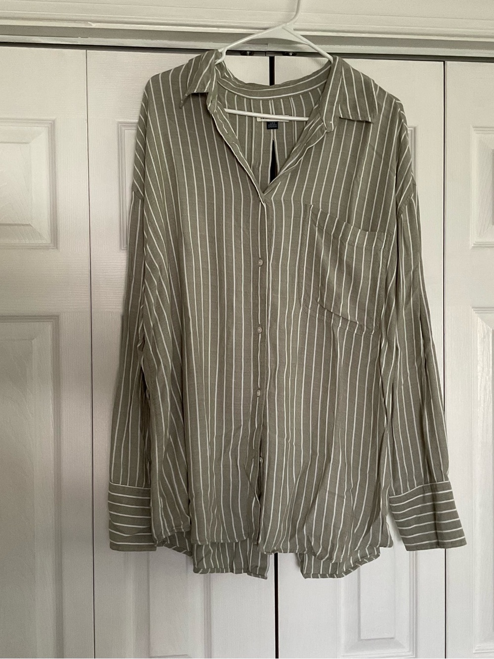 Women’s Olive Green Stripe Button-Up Shirt